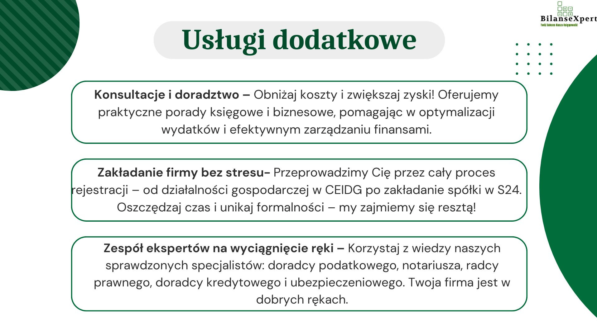 Usługi dodatkowe z BilanseXpert