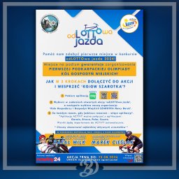 DB Studio - Plakat promujący konkurs 'odLOTTOwa jazda 2024' dla Kół Gospodyń Wiejskich, zachęcający do wspierania akcji poprzez jazdę na rowerze z wykorzystaniem aplikacji Activy, z wizerunkami Rafała Wilka...