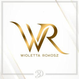 DB Studio - Eleganckie logo z liter WR w kolorze złotym na białym tle, poniżej nazwa firmy 'Wioletta Rokosz' również w złotym kolorze.