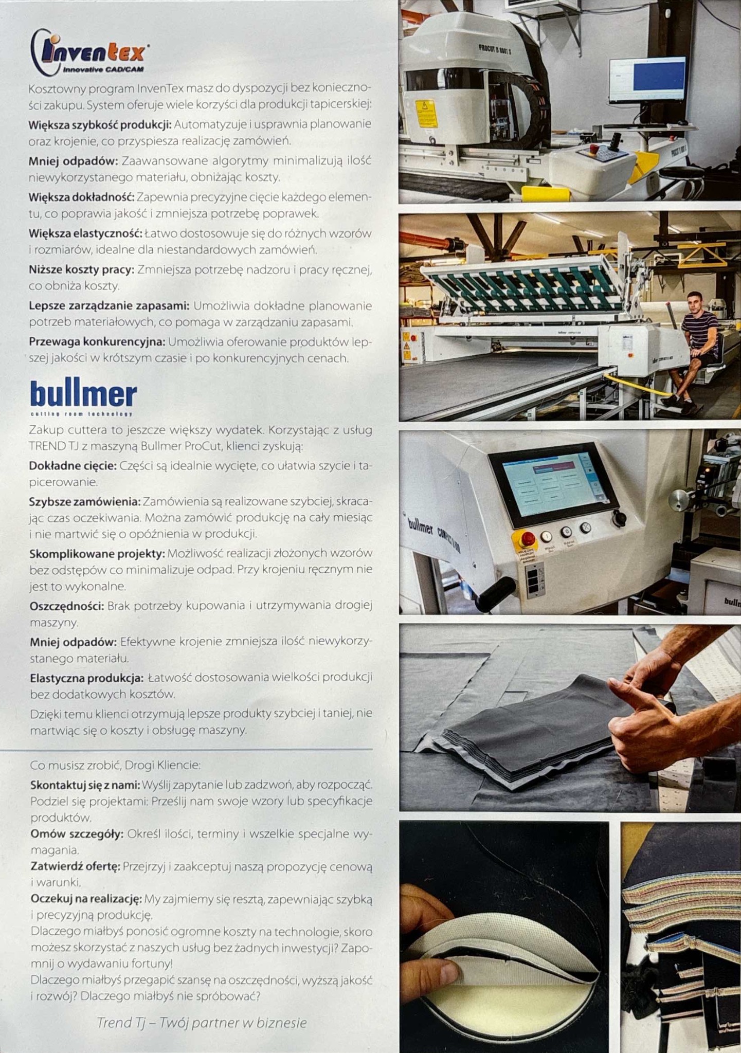 Automatyczny cutter Bullmer ProCut B 8081 S do precyzyjnego krojenia materiałów tekstylnych, widoczny panel sterowania z ekranem dotykowym i przycisk awaryjny, w tle pracownik obsługujący maszynę.