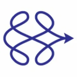 Stylizowany, niebieski symbol przypominający węzeł gordyjski z wyraźnie zaznaczoną strzałką w prawo, na białym tle.