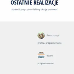Prezentacja portfolio firm zrealizowanych projektów graficznych i programistycznych, zawierająca logotypy i adresy stron internetowych.