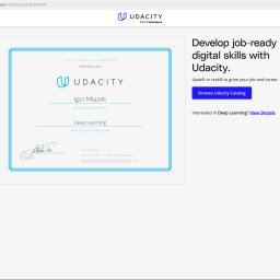 Certyfikat AI https://www.udacity.com/certificate/LSHDDPPF z obszaru Deep Learning