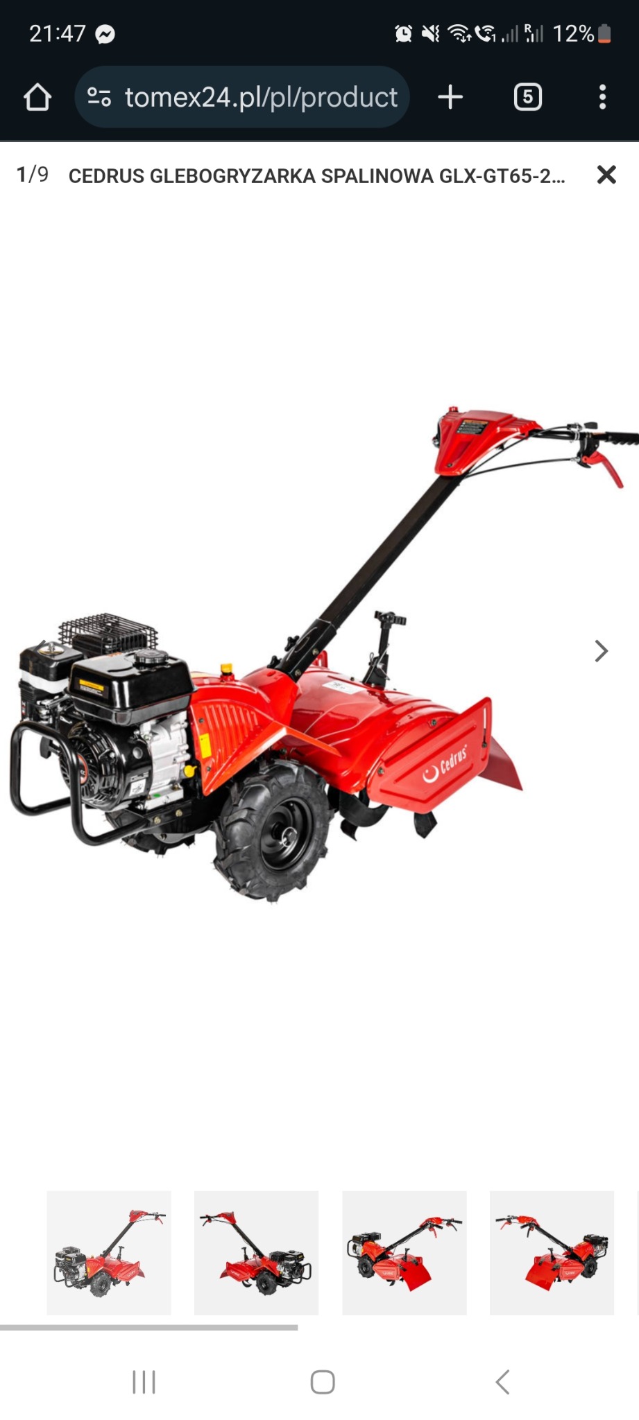 Czerwona glebogryzarka spalinowa Cedrus GLX-GT65-2 prezentowana na białym tle w sklepie internetowym.