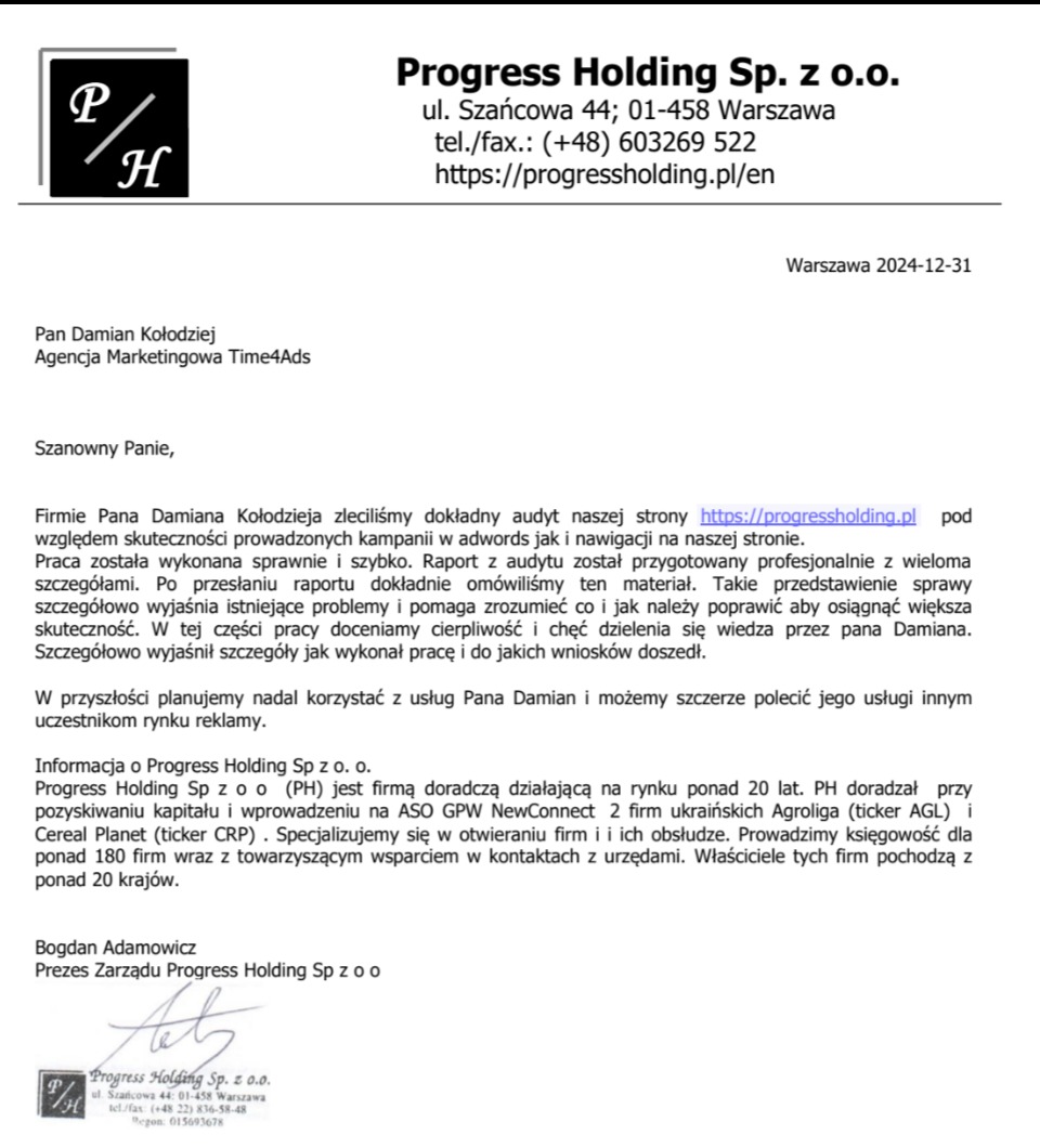Referencje od Progress Holding