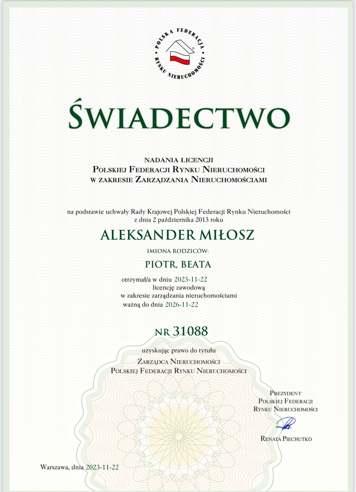 Potwierdzenie nadania licencji