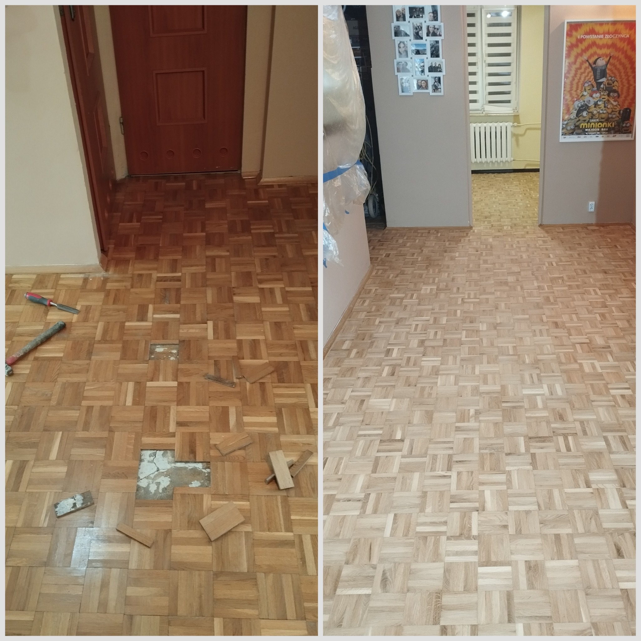 Rozjaśnianie i podklejanie mozaiki dębowej, pół mat