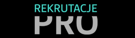 Napis 'REKRUTACJE' w kolorze turkusowym nad napisem 'PRO' w kolorze szarym, na czarnym tle.