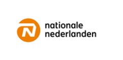 Logo Nationale Nederlanden z pomarańczowym symbolem N w okręgu po lewej i czarnym napisem 'nationale nederlanden' po prawej na białym tle.