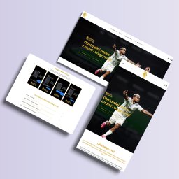 ZONBOX Piotr Zontek - Responsywna strona internetowa zlotykupon.pl wyświetlana na trzech urządzeniach: laptopie, tablecie i smartfonie, prezentująca motyw bukmacherski z dynamicznym obrazem piłkarza w akcji.