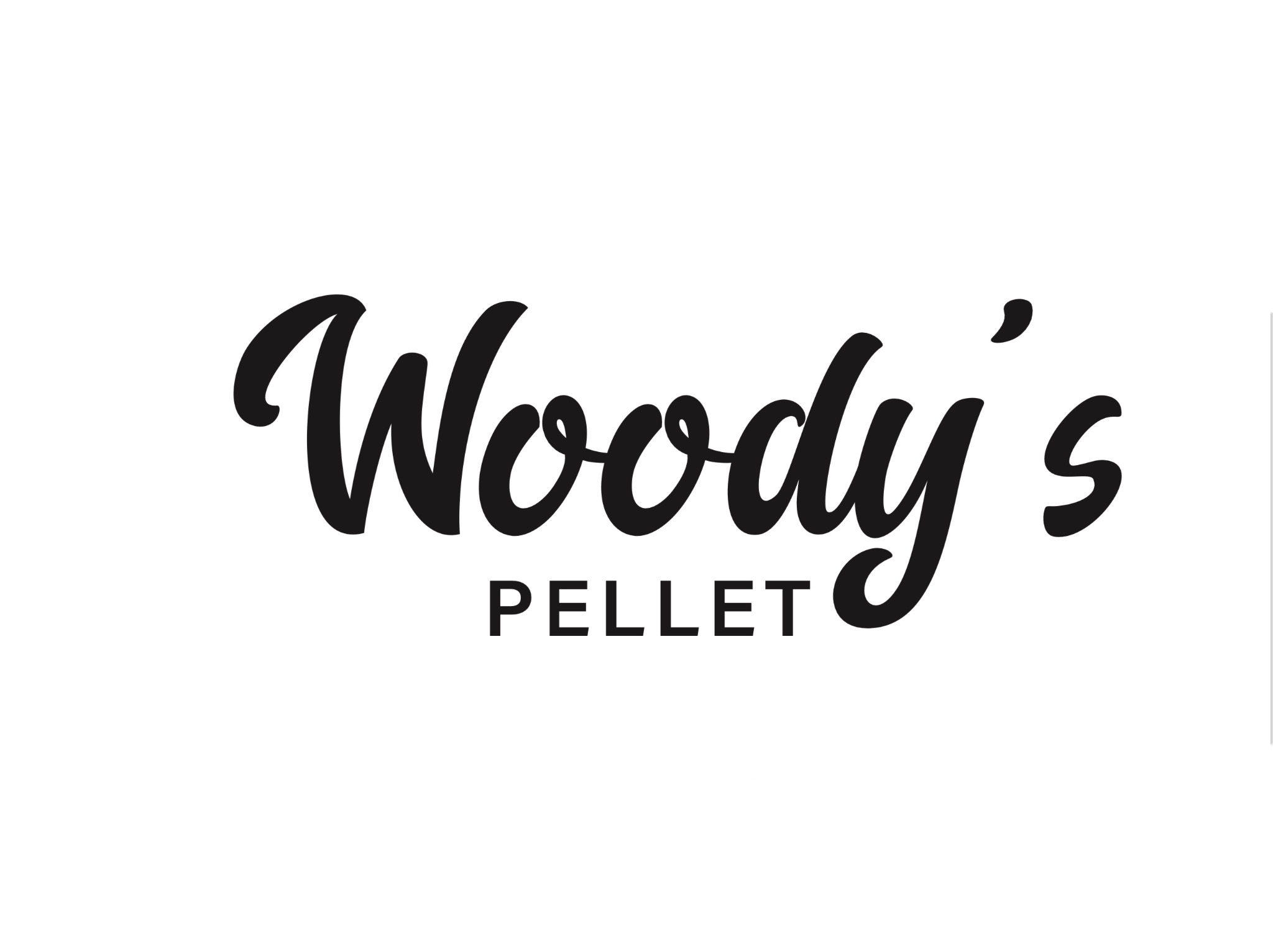 Logo firmy Woody's Pellet z napisem w czcionce skryptowej nad słowem Pellet zapisanym prostą czcionką.
