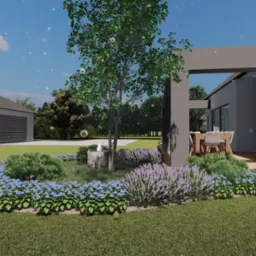 Roślinność przy tarasie. Wizualizacja zrobiona przez moją koleżankę do mojego projektu.