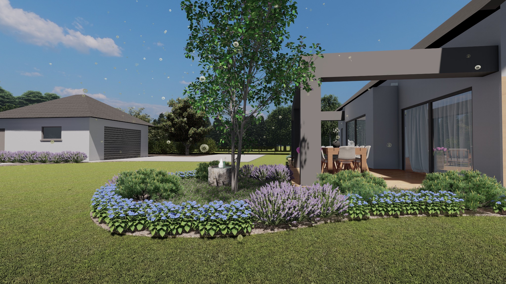 Roślinność przy tarasie. Wizualizacja zrobiona przez moją koleżankę do mojego projektu.