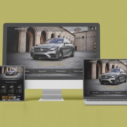 Jacek Kubiak - Responsywna strona internetowa z motywem luksusowych samochodów wyświetlana na monitorze, laptopie i smartfonie, prezentująca projekt dla firmy Red-Zone Design.