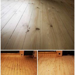 GK Gabriel Kukułowicz - Surowa podłoga z desek sosnowych, widoczne sęki i szpary, przygotowana do dalszej obróbki, z widocznymi śladami pyłu i wiórów.