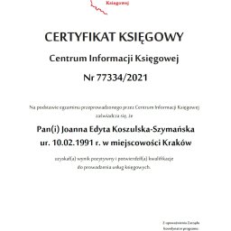 Certyfikat księgowy nr 77334/2021, CIK