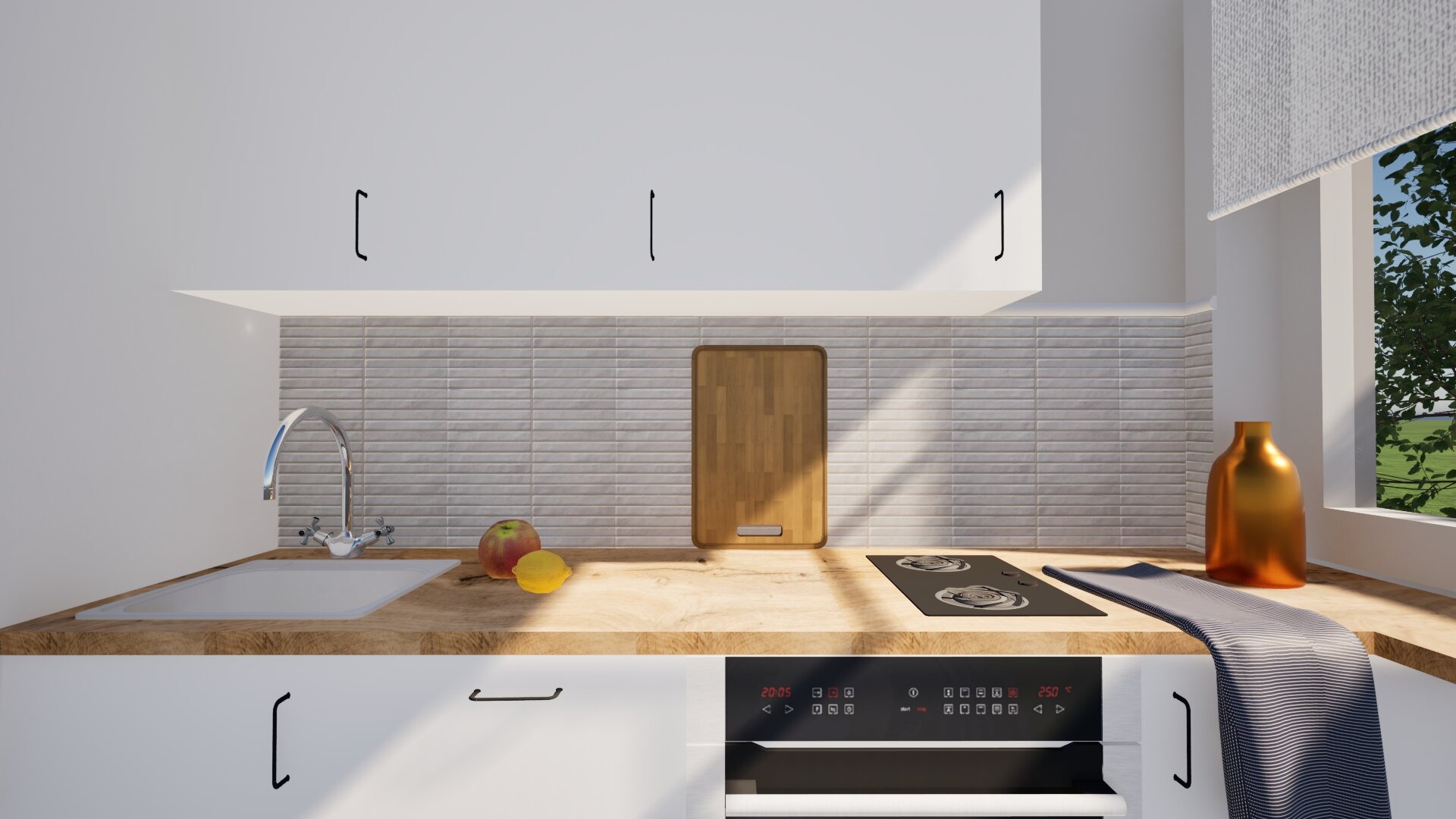 Projekt kuchni. Wykorzystane zostały meble z sieciówki w mieszkaniu na wynajem.