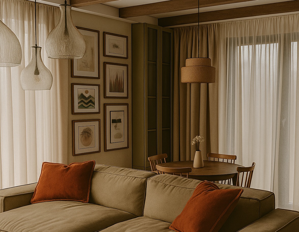 Wizualizacja salonu w stylu Farm House