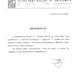 Referencję od Pani Alicji Meyer - Dyrektor Gazsystem