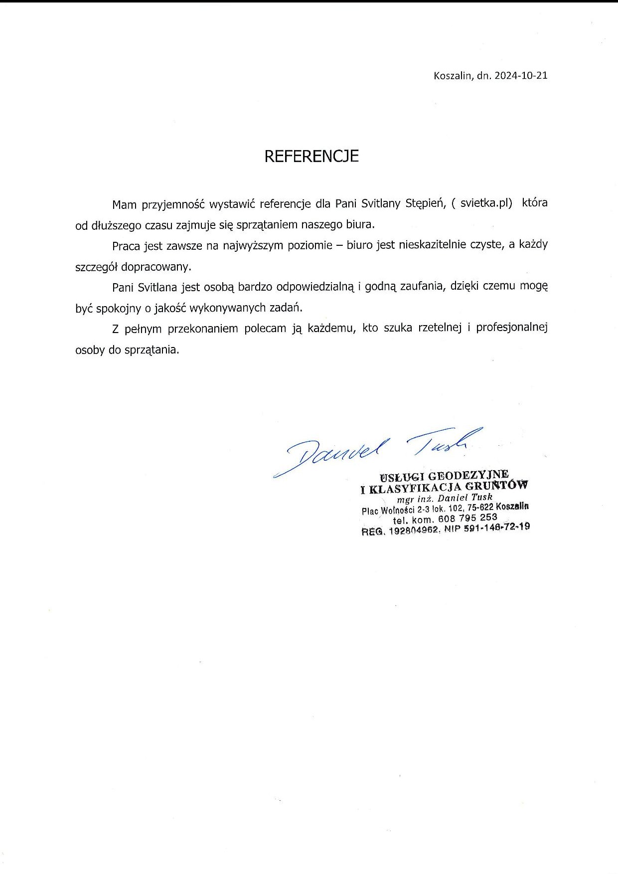 Referencje od Pana Daniela Tuska