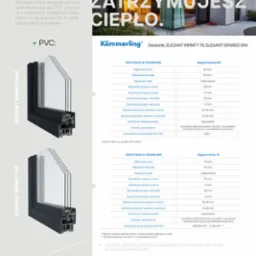 Przekr&oacute;j okna PCV Elegant Grando 84X i Elegant Infinity 76 z opisem specyfikacji technicznej, prezentacja firmy Yakub Trade.