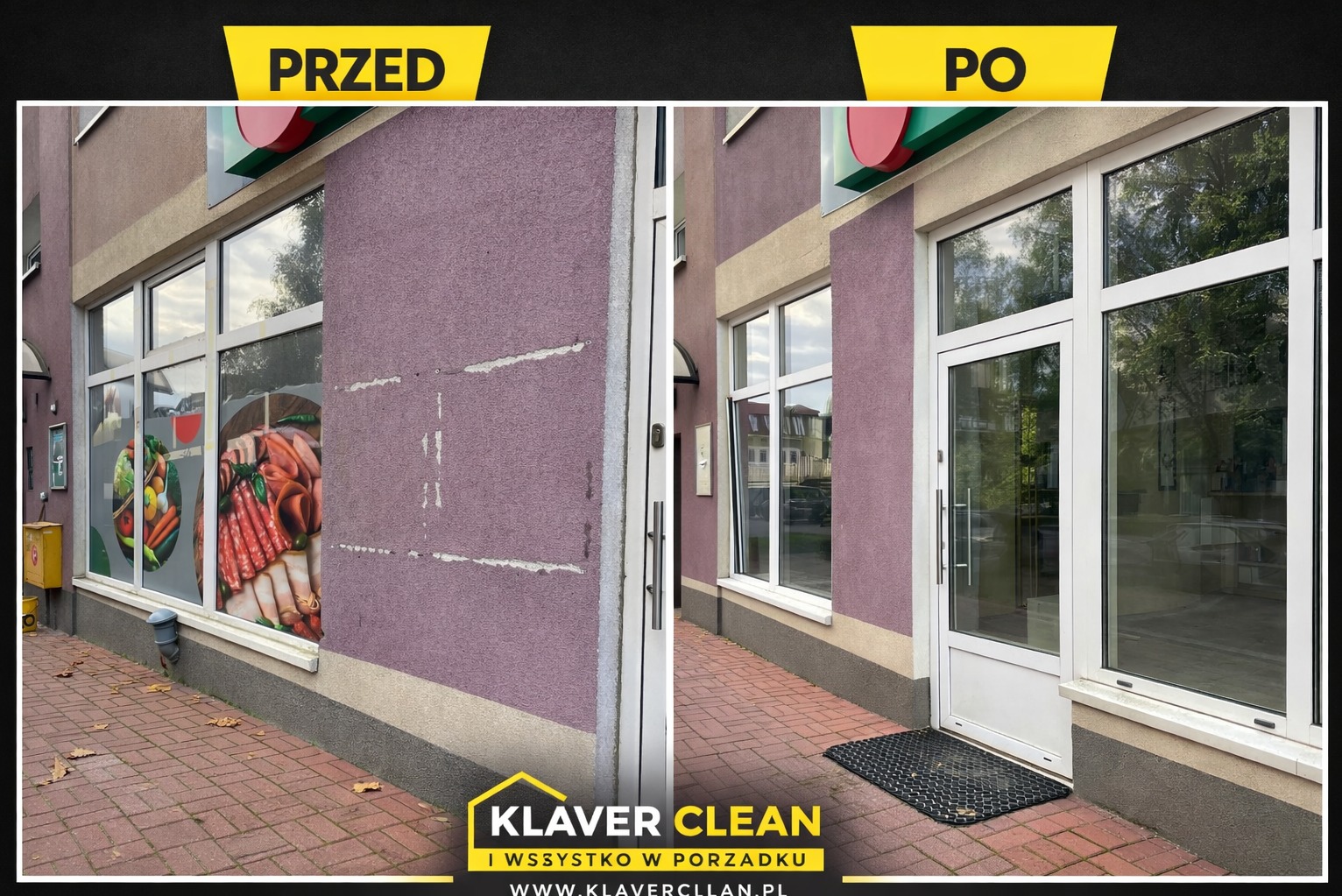 mycie szyb sklepowych, zdzieranie naklejek