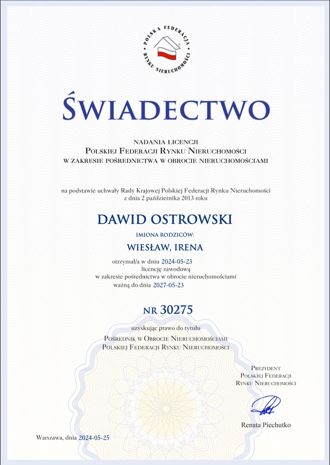 Licencja Posrednika nr. 30275