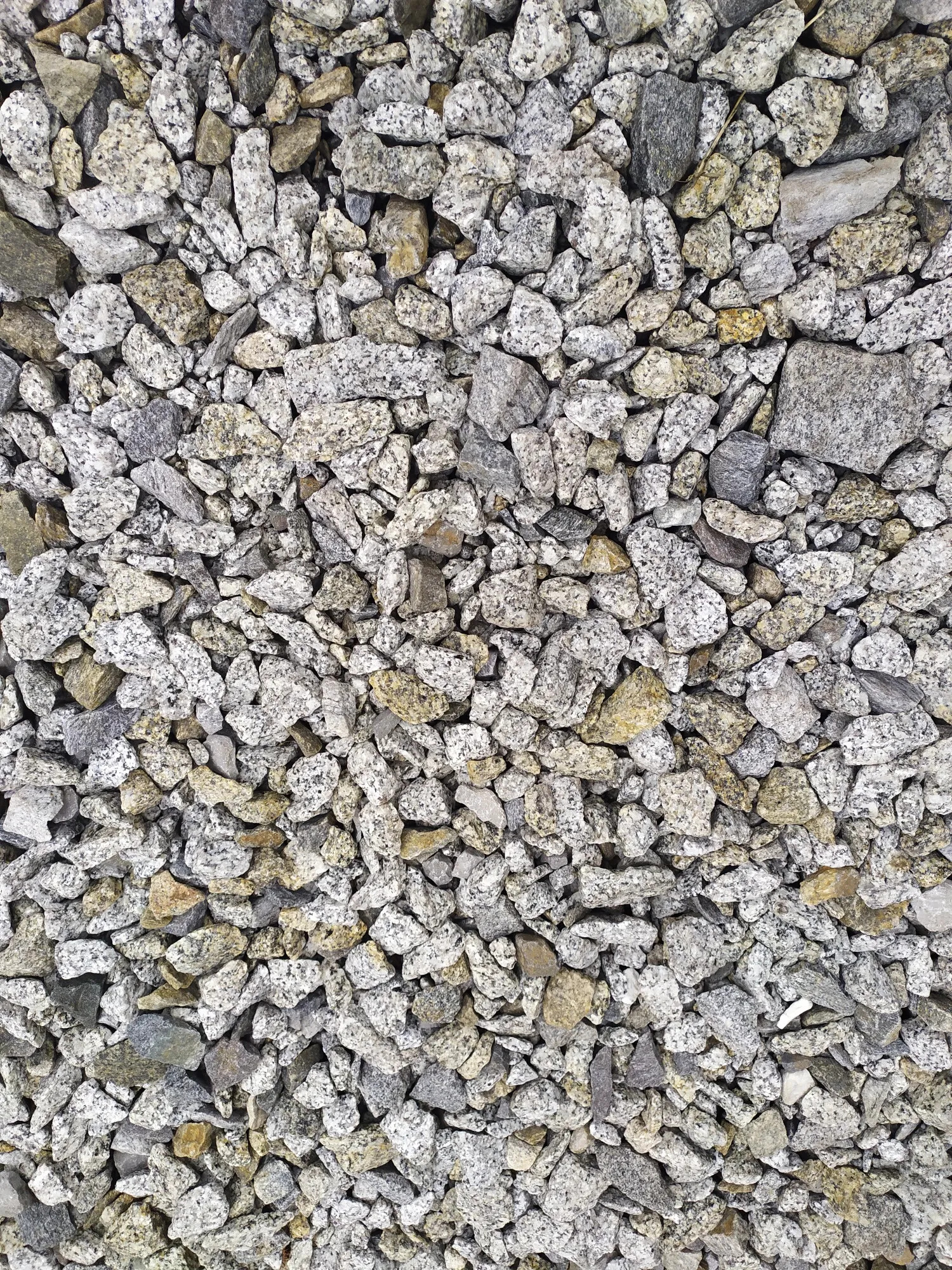 Drobne, nieregularne kamienie o szaro-białej barwie z domieszką beżu, tworzące gęstą teksturę.