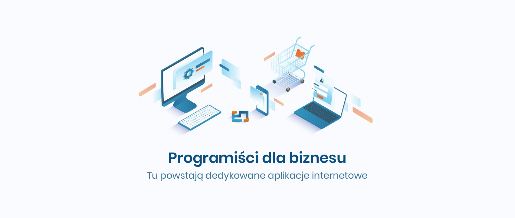 Graficzna reprezentacja urządzeń elektronicznych: komputer stacjonarny z interfejsem, laptop z formularzem logowania, smartfon z wykresem, koszyk zakupowy, na białym tle.
