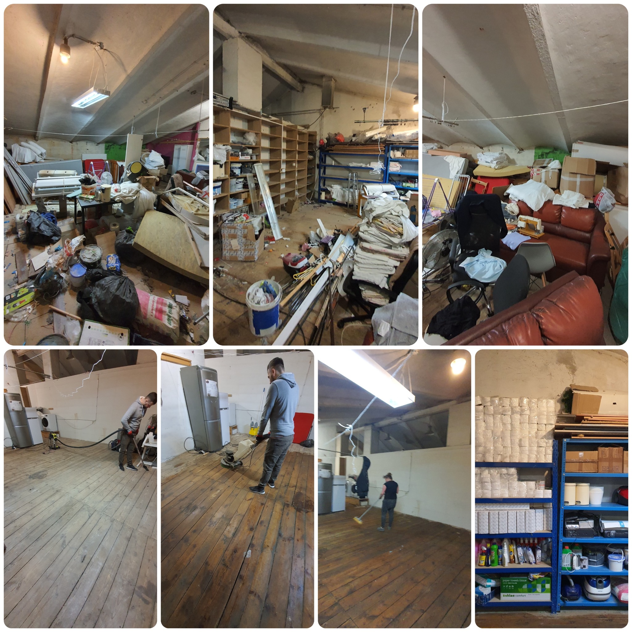 Usługa polegająca na oczyszczeniu zaplecza hostelu wraz z doczyszczaniem maszynowym posadzki.