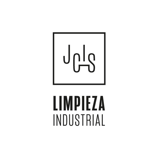 Logo firmy sprzątającej JCLS Limpieza Industrial z minimalistycznym symbolem w kwadracie i nazwą w kolorze czarnym.