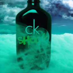 Daniel Smoter - Flakon perfum Calvin Klein One Shock for Him na tle chmur i dymu w odcieniach turkusu i bieli.