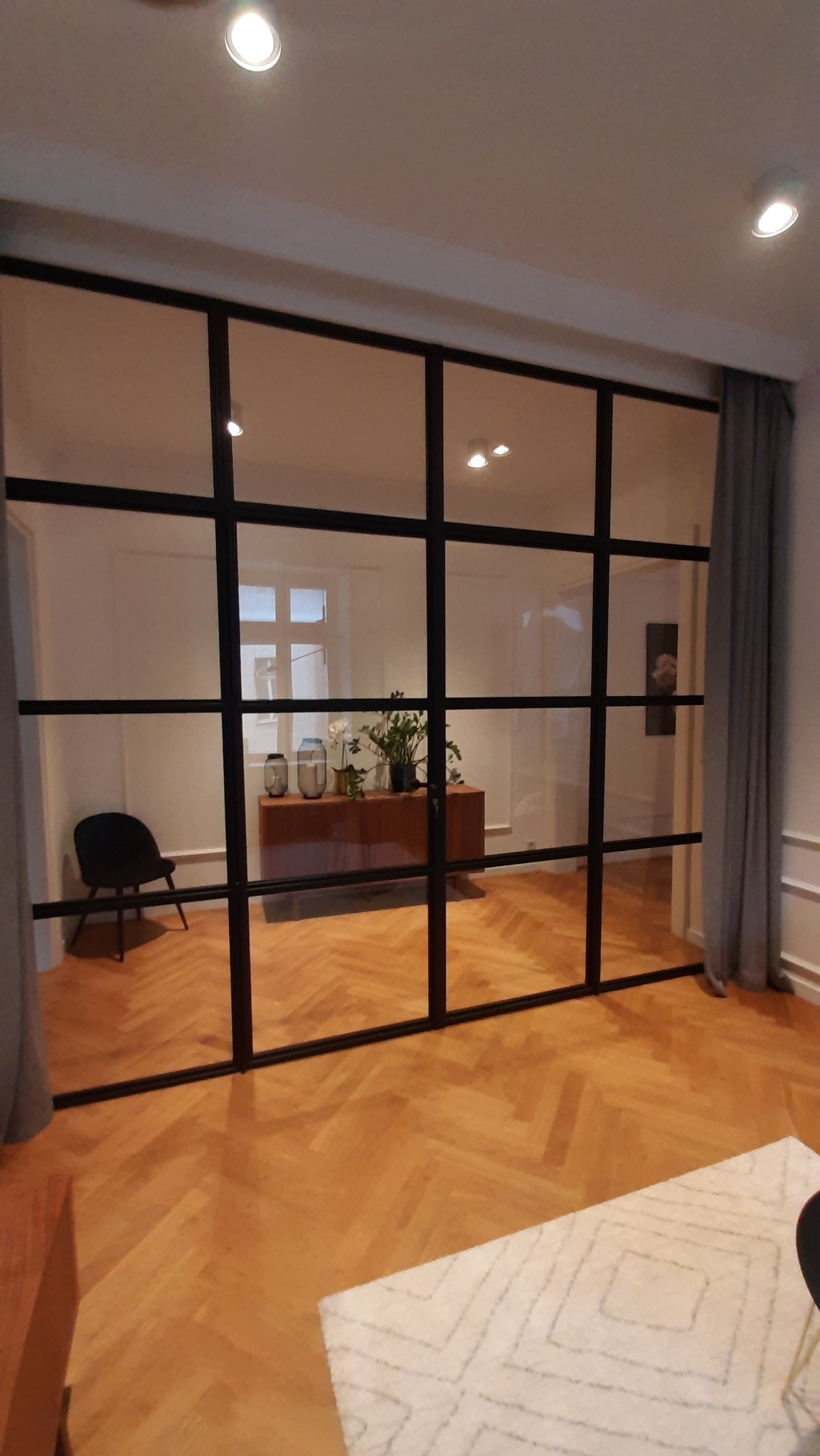 Ścianka loft konstrukcja metal szkło z drzwiami