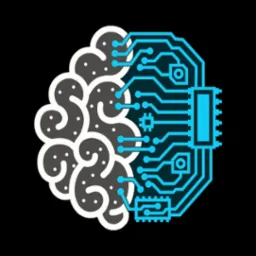 Grafika przedstawiająca schemat ludzkiego mózgu połączonego z obwodem elektronicznym w odcieniach szarości i błękitu na czarnym tle.