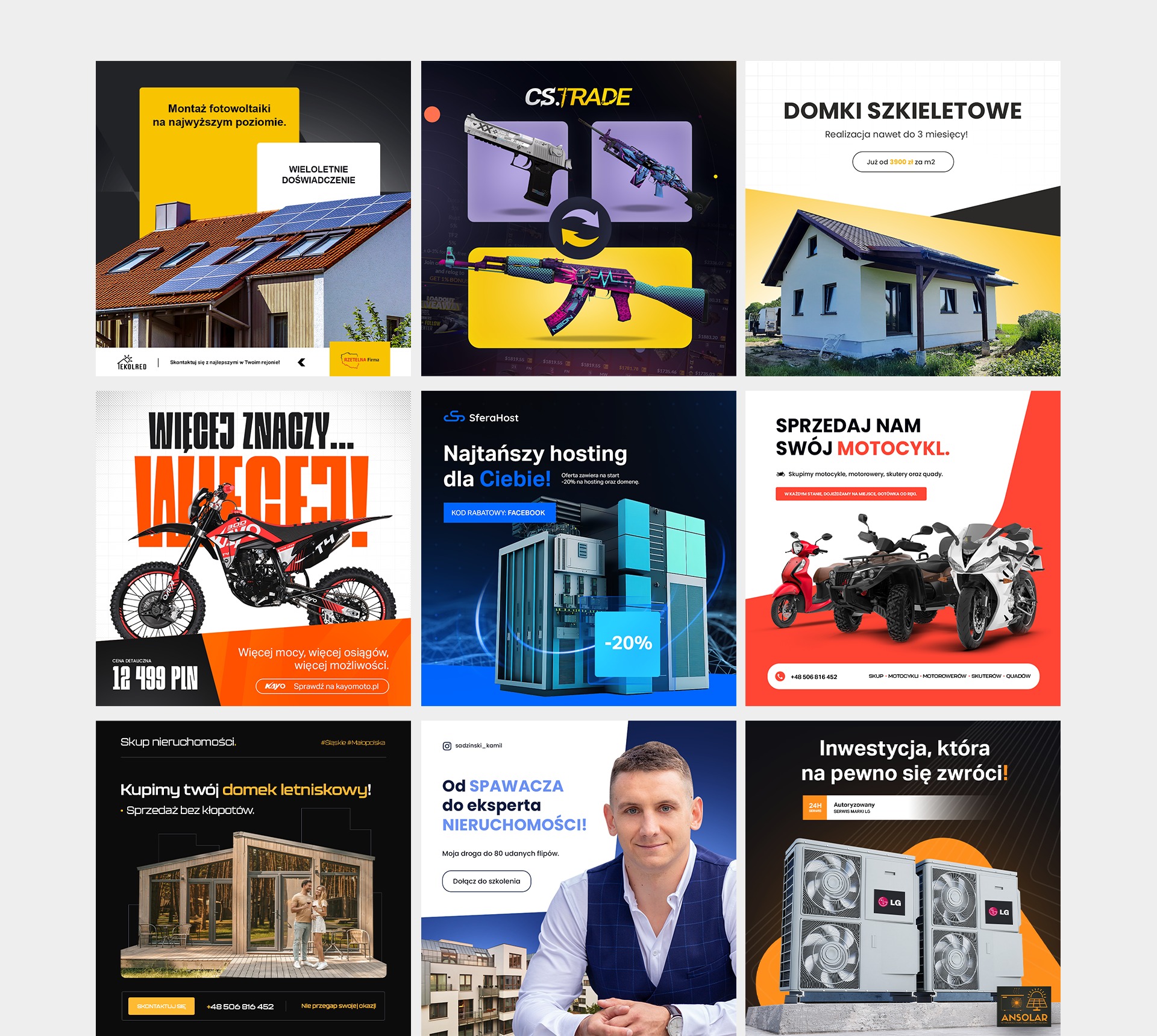 Grafika reklamowa z wizualizacją domu szkieletowego z informacją o realizacji w 3 miesiące i cenie od 3900 zł za metr kwadratowy.