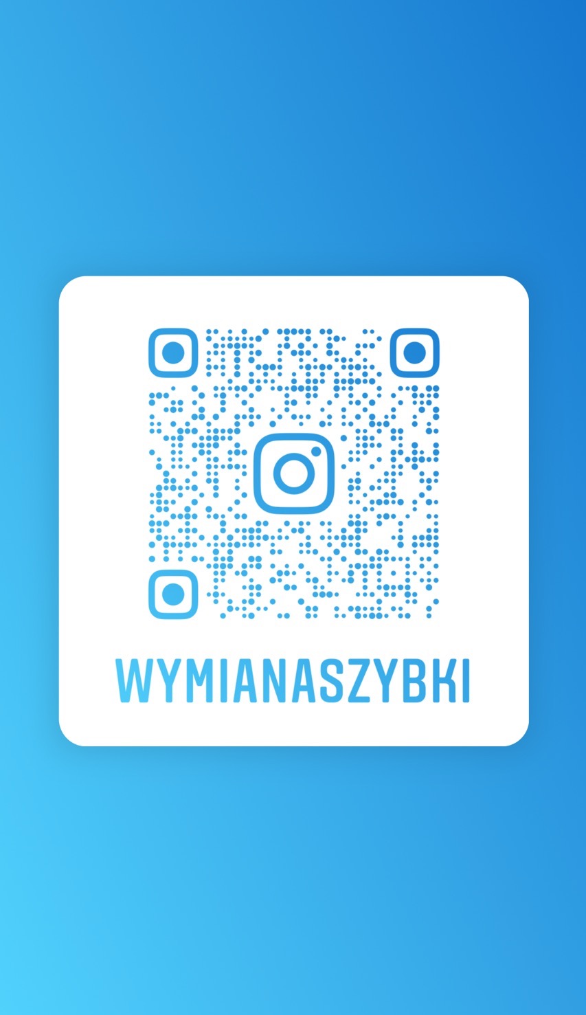 Kwadratowy kod QR z logo Instagrama pośrodku, otoczony niebieskimi kropkami na białym tle, z napisem 'WYMIANASZYBKI' poniżej, na niebieskim tle.