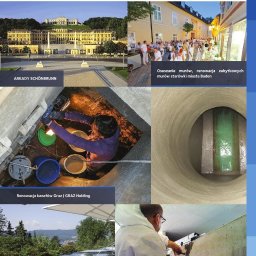 Renobau NCT Partners - Kompozycja zdjęć z realizacji firmy: Arkady Schönbrunn, osuszanie murów w Baden, renowacja kanałów w Graz oraz budowa balkonów i tarasów.