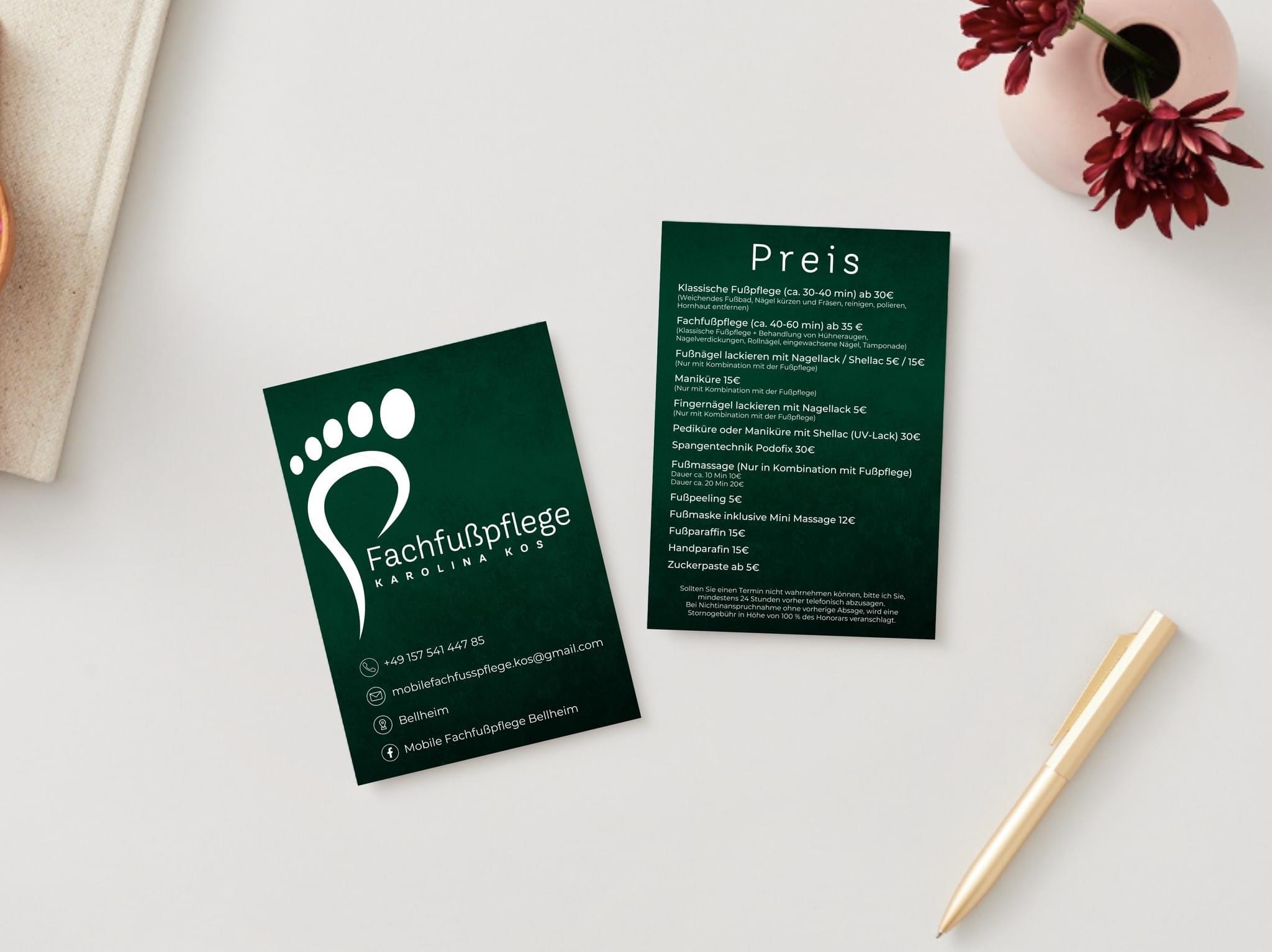 Projekt graficzny cennika dla pedikiurzystki