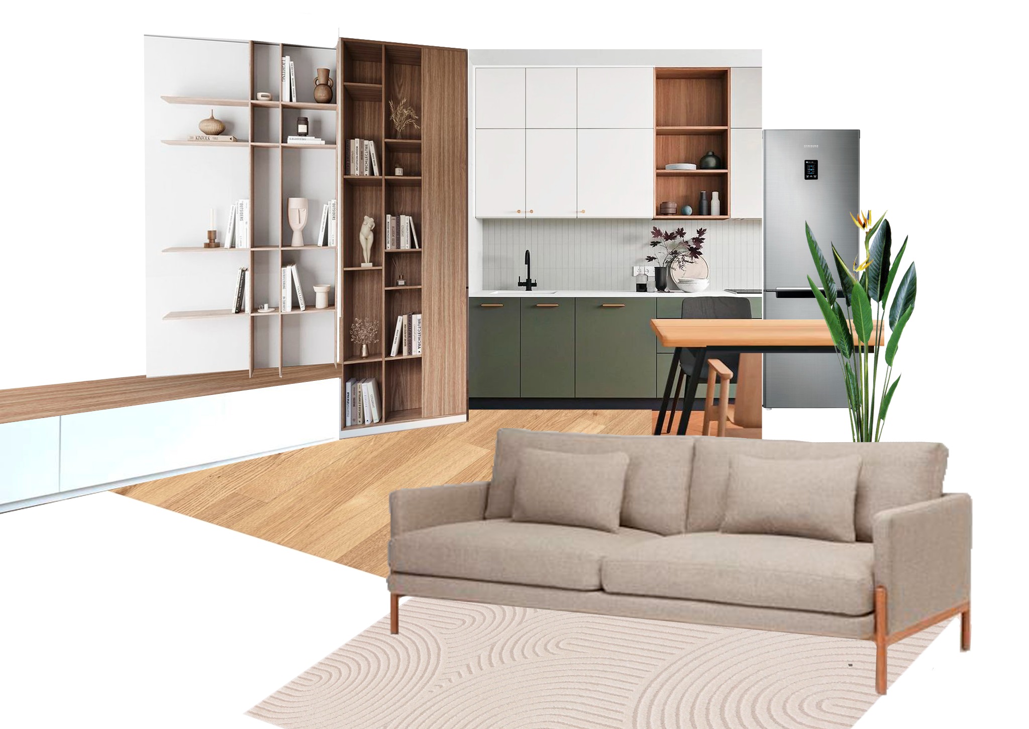 Koncepcja salonu z aneksem kuchennym. Szybki projekt bez 3d wizualizacji