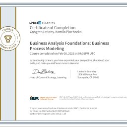 Business Analysis Foundations: Business Process Modeling certyfikat