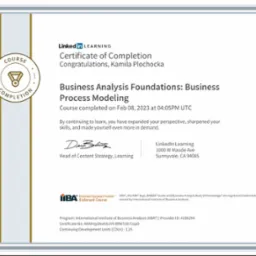 Business Analysis Foundations: Business Process Modeling certyfikat