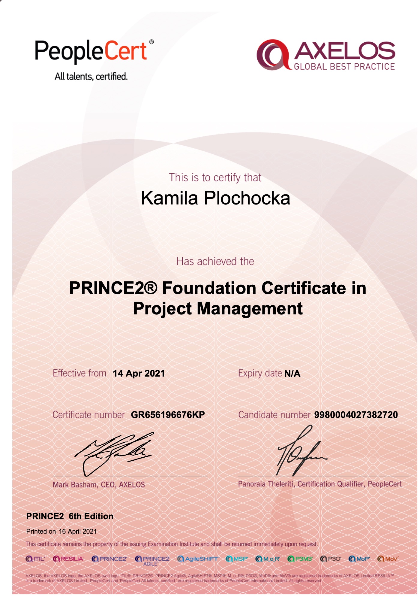 Prince2 Foundation Certyfikat