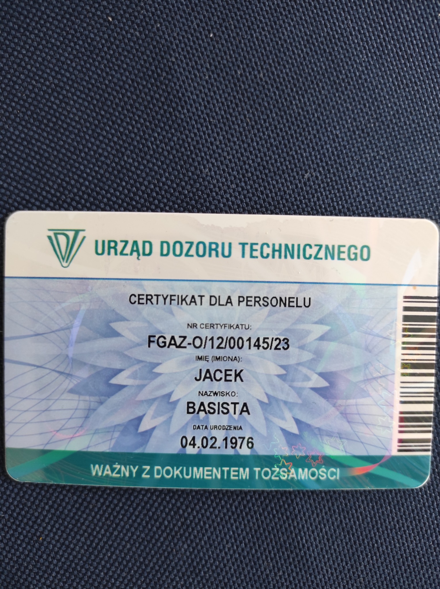 Certyfikat f-gazowy personalny