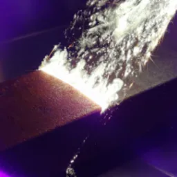 Strumień ścierniwa pod ciśnieniem uderza w rdzewiejący metalowy element, usuwając korozję i zanieczyszczenia. Widoczne iskry i pył.