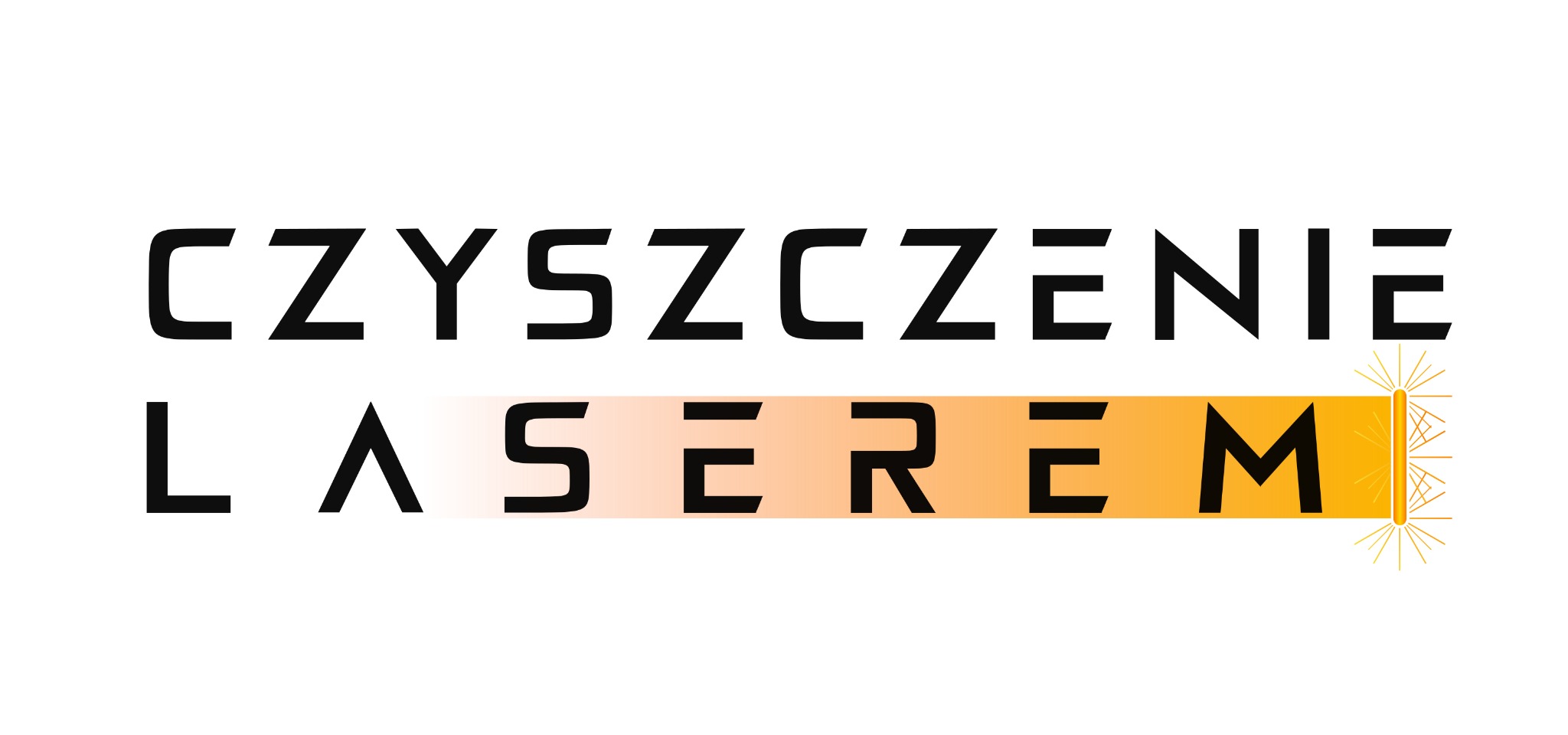Logo firmy oferującej czyszczenie laserowe, z napisem 'CZYSZCZENIE LASEREM' w nowoczesnej czcionce, z efektem świetlnym imitującym wiązkę lasera.