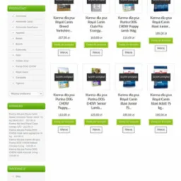 Strona główna sklepu internetowego z karmą dla psów i kotów Karmako.pl, prezentująca śpiącego szczeniaka jamnika obok śpiącego niemowlęcia w nagłówku. Po prawej stronie widoczne zdjęcia karm...