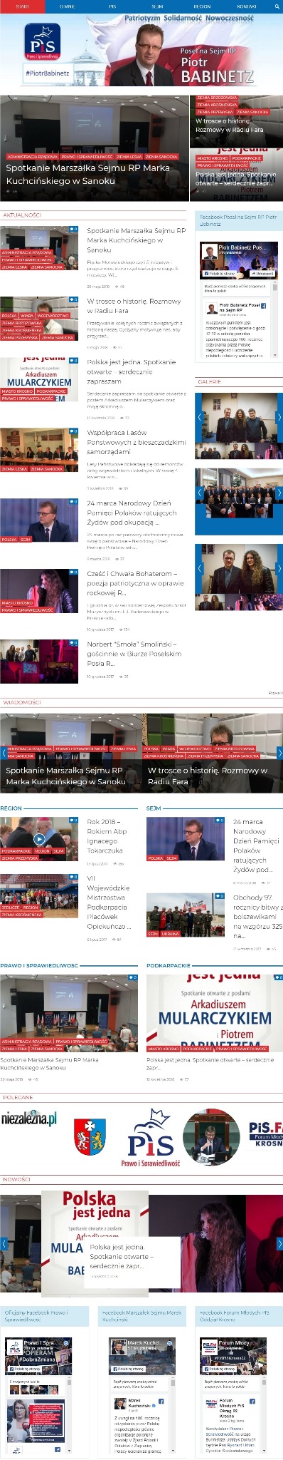 Strona internetowa posła na Sejm RP Piotra Babinetza z nagłówkiem patriotycznym i zdjęciem polityka.