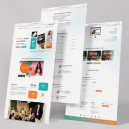 Ekrany laptopów przedstawiające interfejs strony internetowej z ofertą benefitów pracowniczych w zakresie zdrowia psychicznego i fizycznego, z widocznymi statystykami i danymi kontaktowymi.