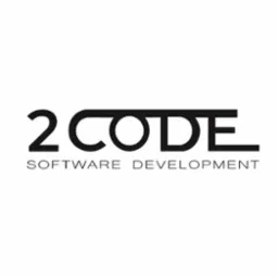 Logo firmy '2 Code' z podtytułem 'Software Development' w czerni na białym tle.