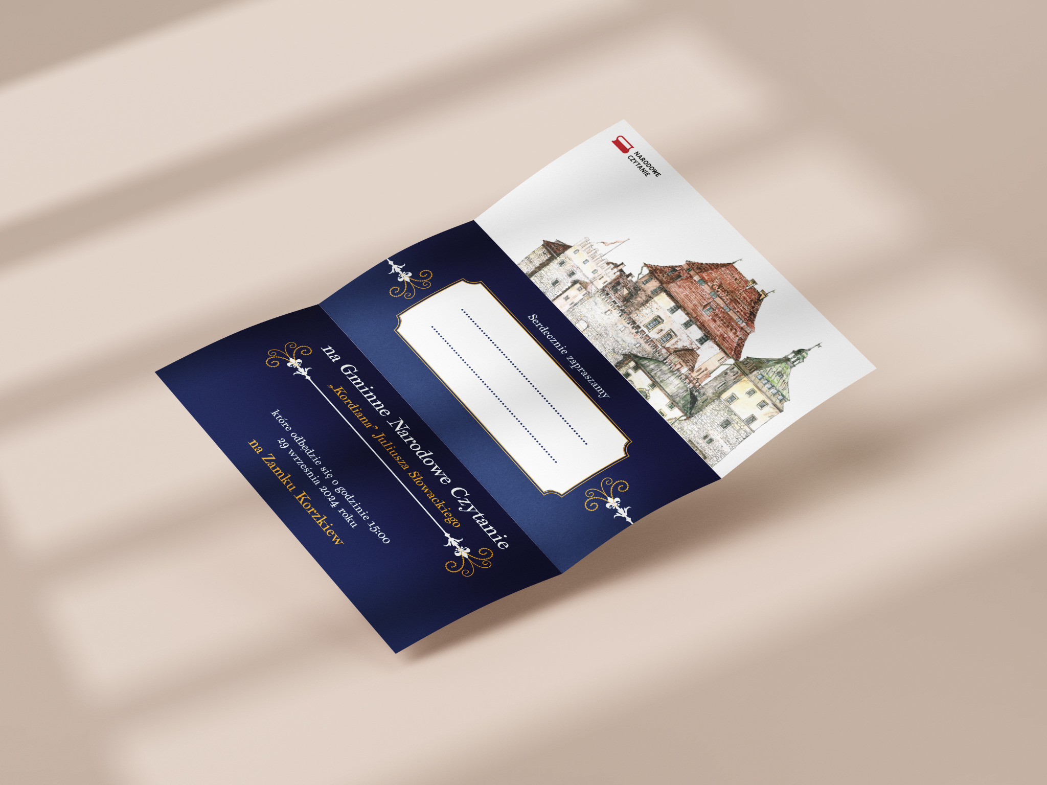 Projekt zaproszenia na Narodowe Czytanie na Zamku Korzkiew